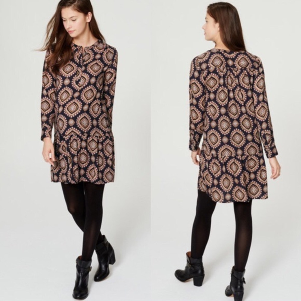 LOFT TALL Medallion Print Drop Waist Shirtdress